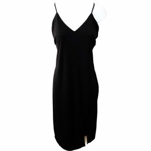Slip Dress Fiestar, Black V-Neck Midi